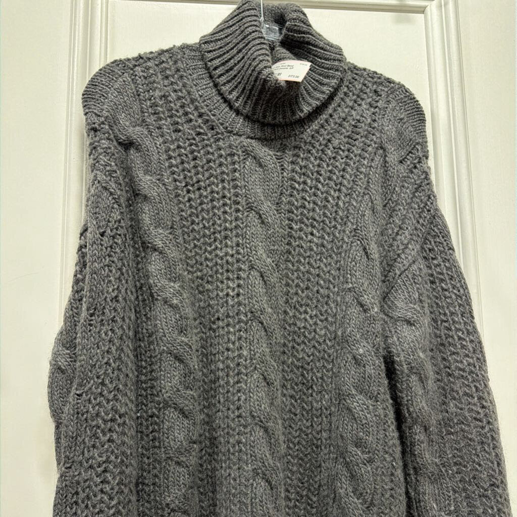Grey Wool Blend Turtleneck Sweater