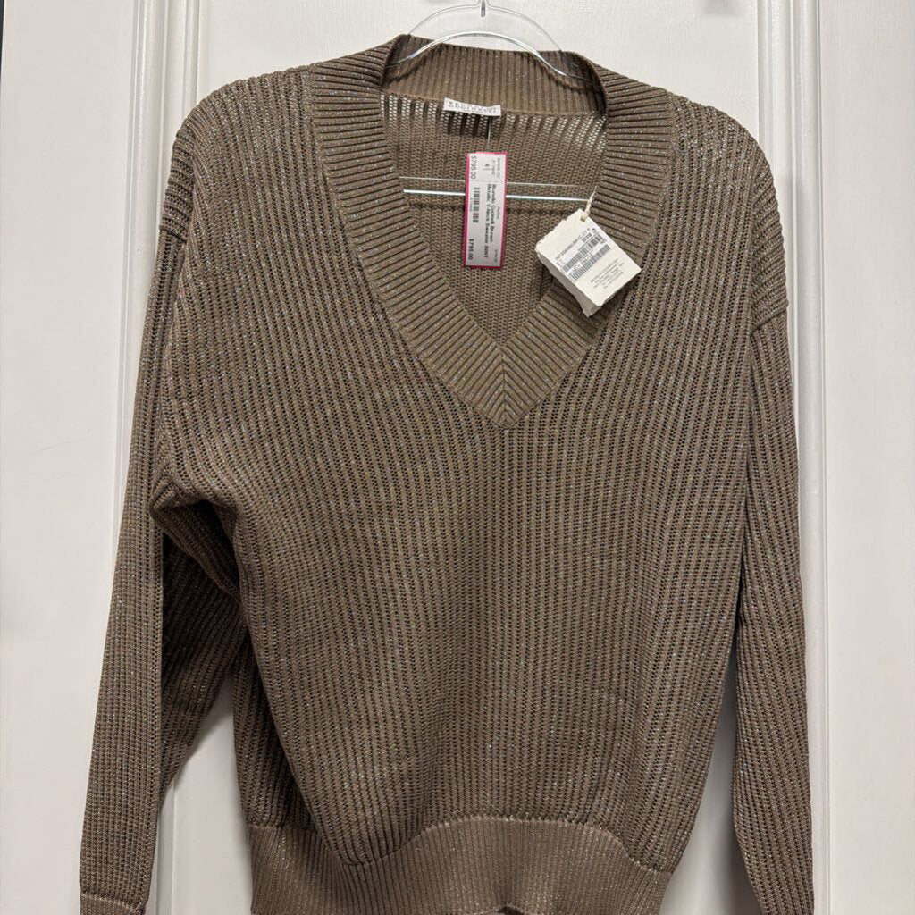 Brown Metallic V-Neck Sweater (NWT 2300)
