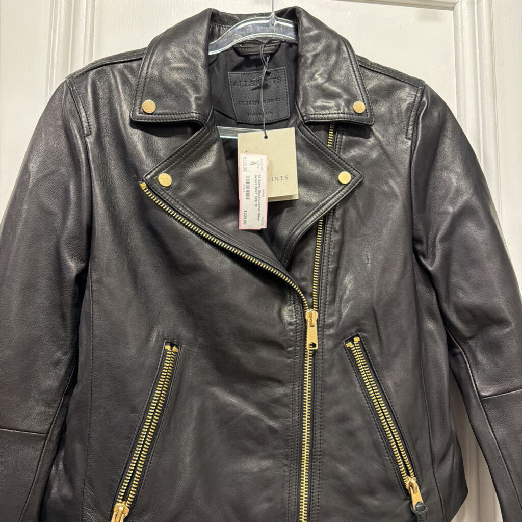 Black Leather Biker Jacket (NWT 529)