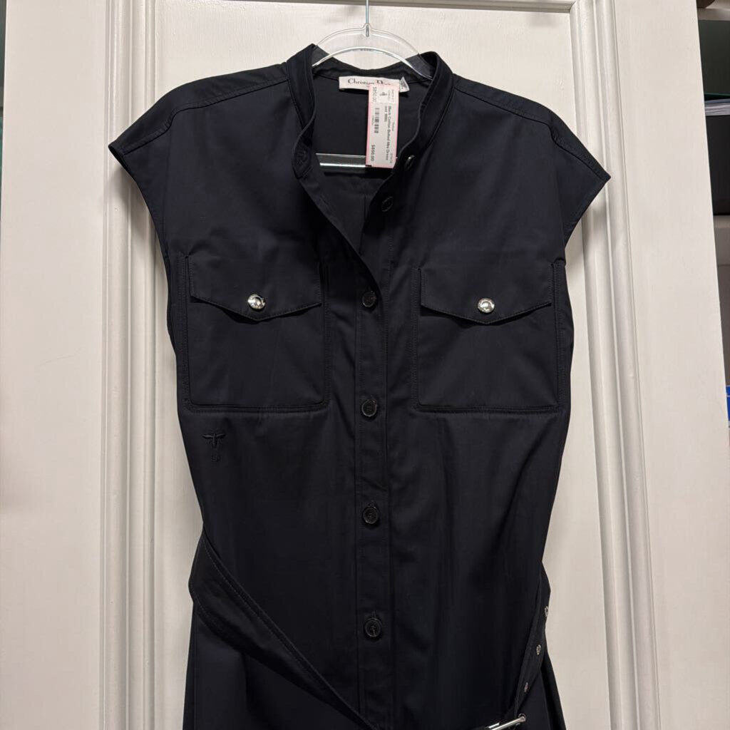 Black Cotton Belted Mini Dress (est 1800)