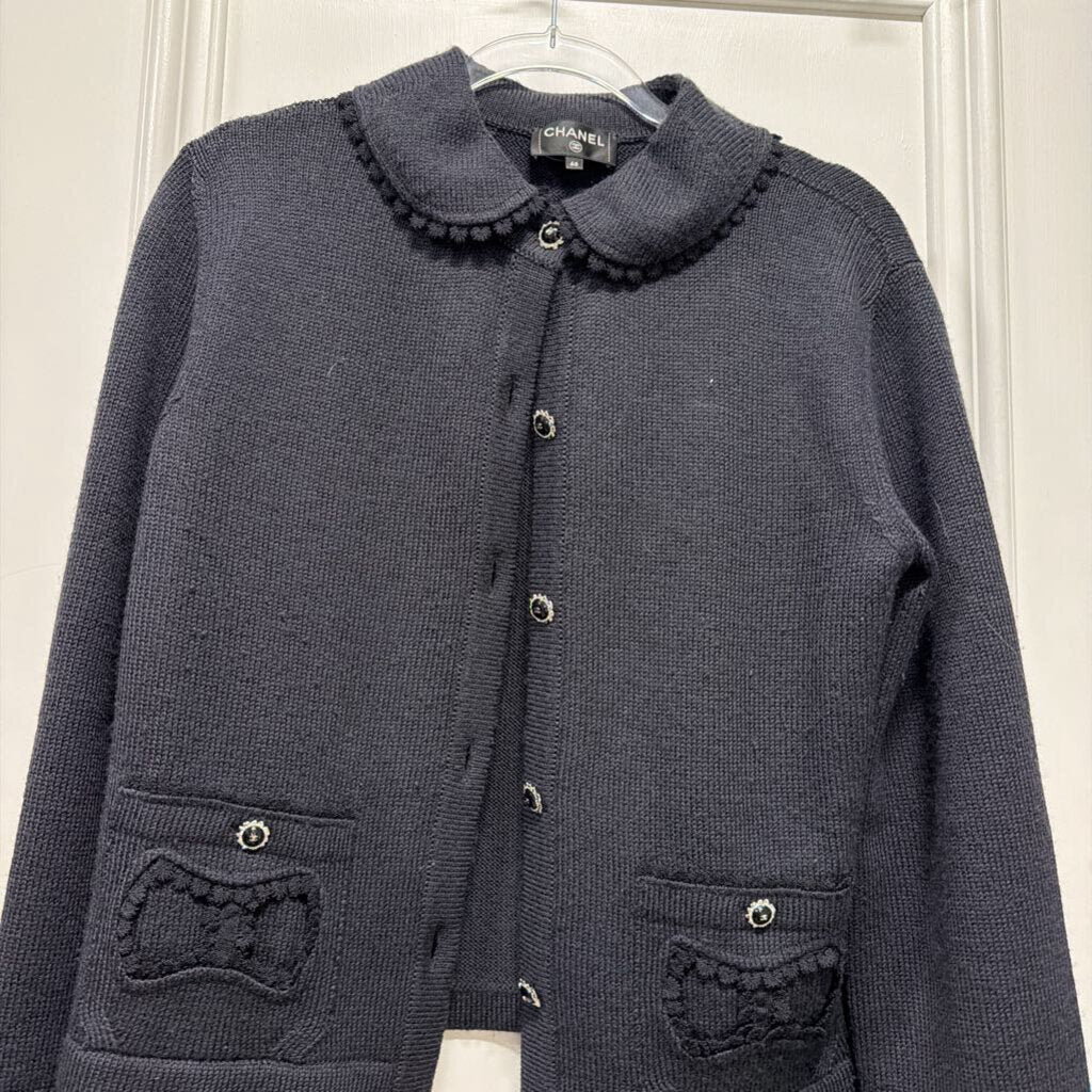 Black Wool Bow Cardgian Sweater