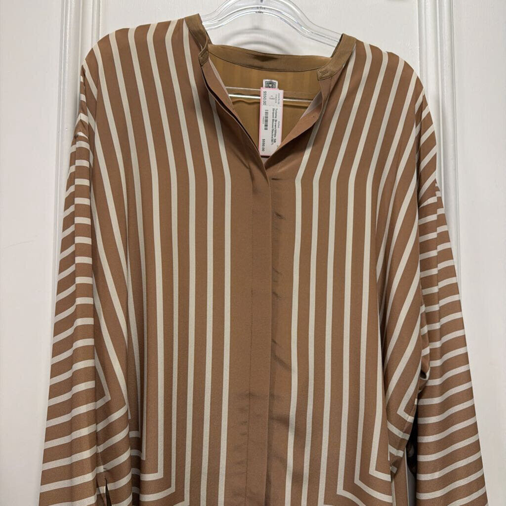 Brown/White Silk Striped Blouse/Slacks(SET)