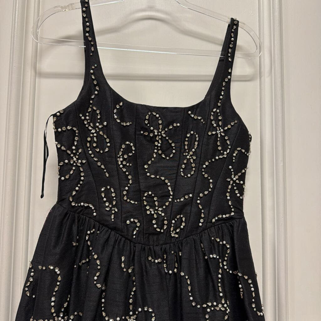 Black Poly Crystal Embellished Mini Dress (R.695)