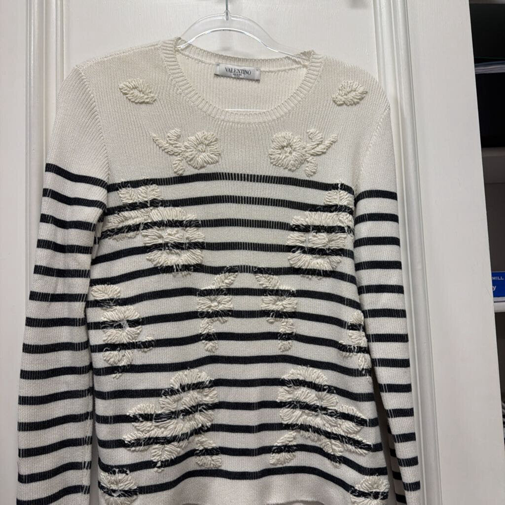 White/Grey Cotton Stripe Sweater