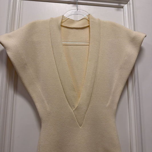 Cream Cotton Knit V Neck Top