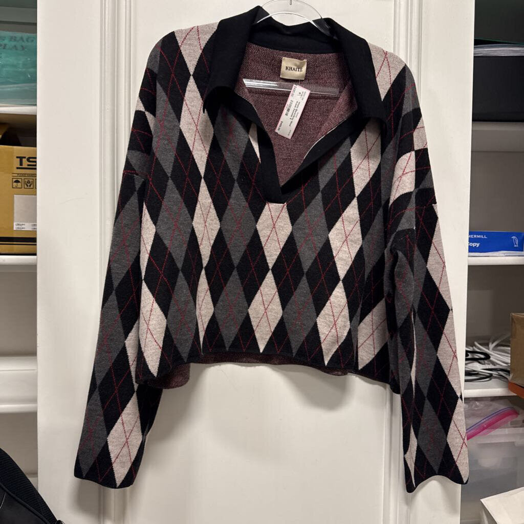 Black/Gray Wool Argyle Sweater