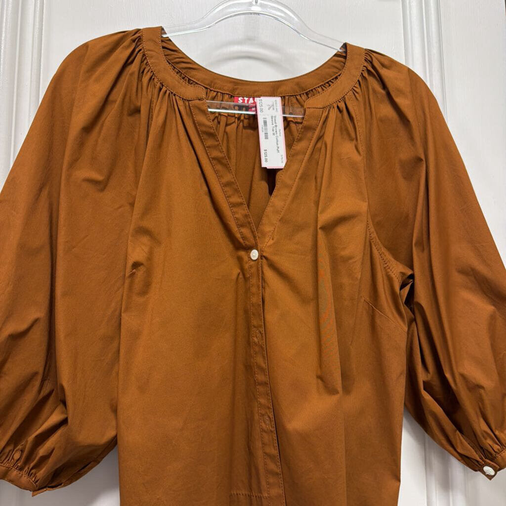 Brown Cotton Puff Sleeve Top