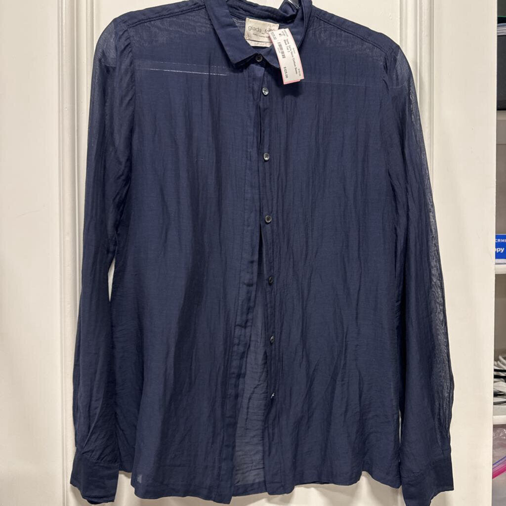 Navy Cotton Semi-Sheer Top