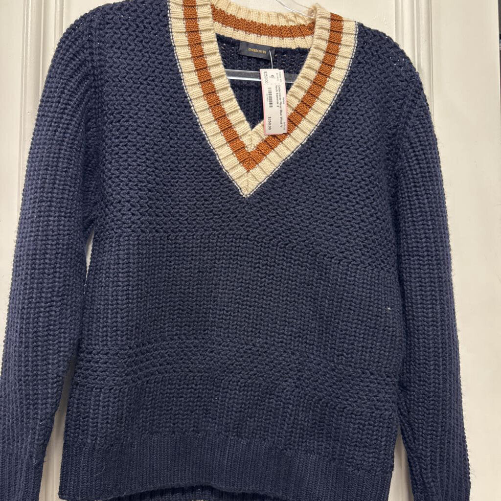 Navy Blue Wool V Neck Sweater