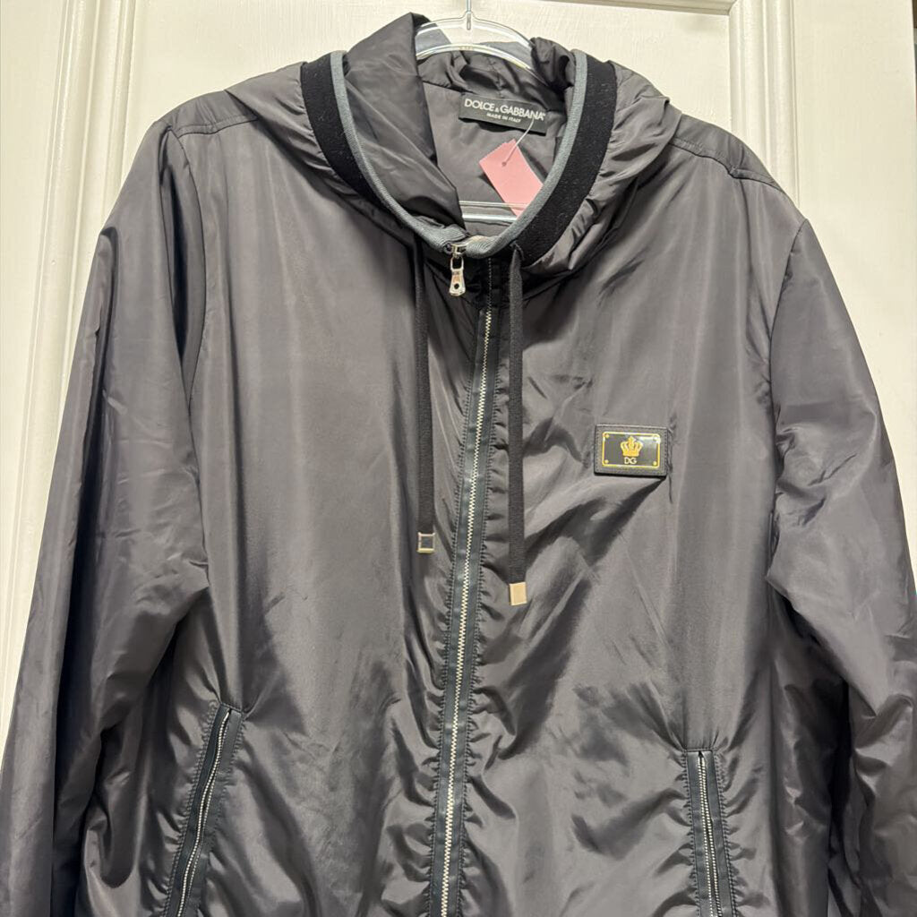 Black Nylon Logo Hooded Bomber Jacket