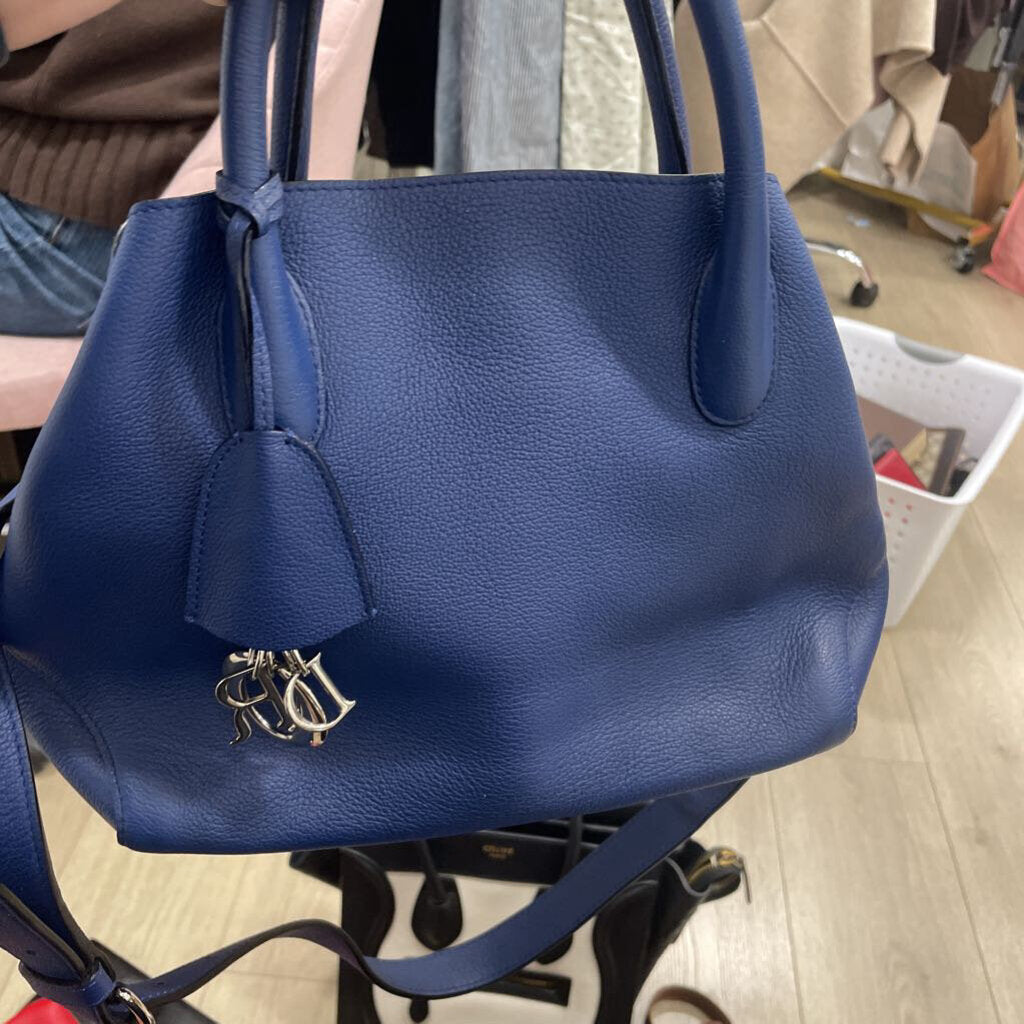 Blue Leather Small Open Bar Tote