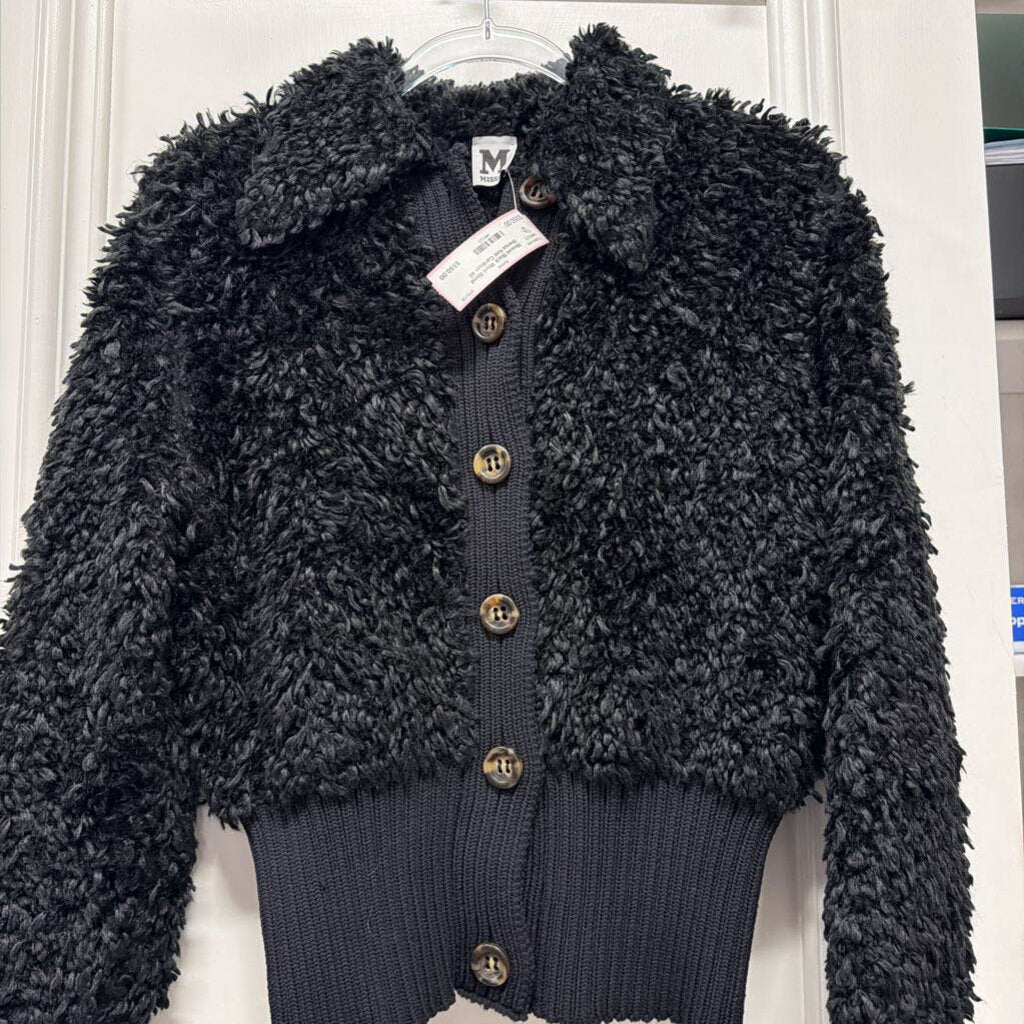 Black Wool Blend Sherpa Knit Cardigan