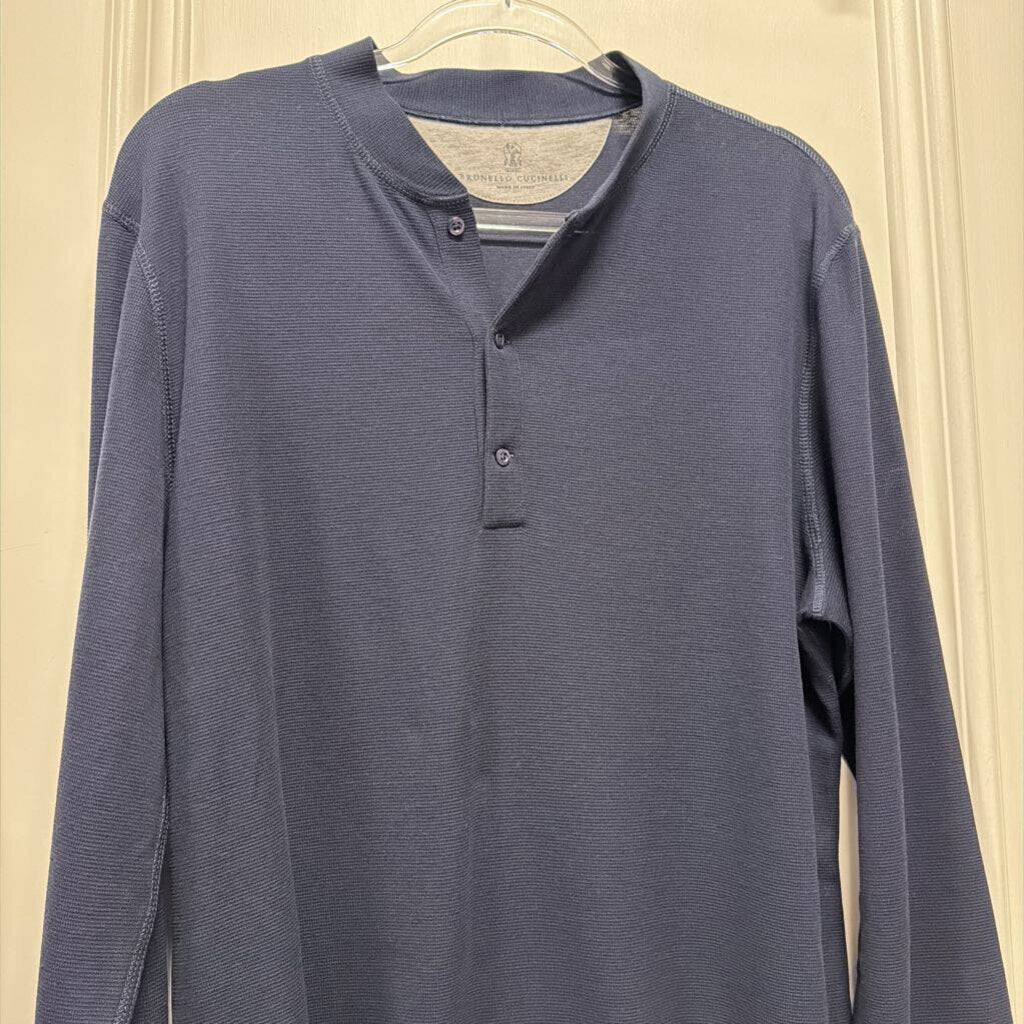 Navy Cotton/Silk Henley Top