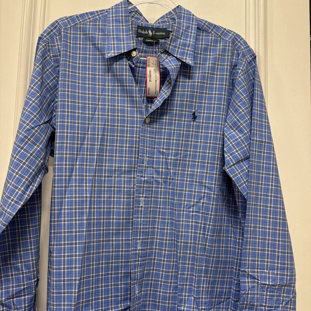 Blue Cotton Plaid Shirt