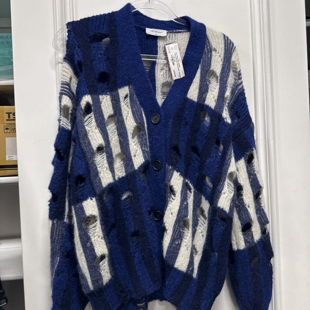 Blue/White Alpaca/Mohair Distressed Cardigan