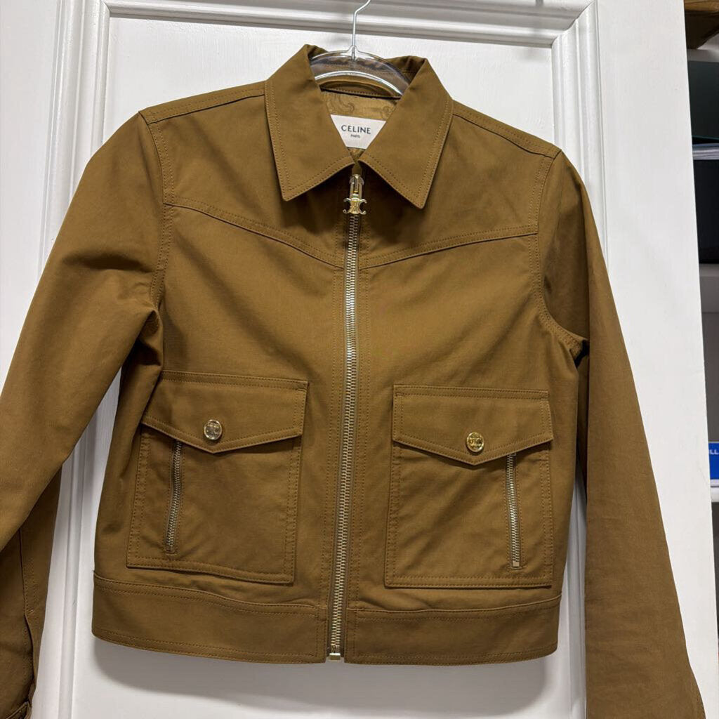 Brown Cotton Zip Up Jacket