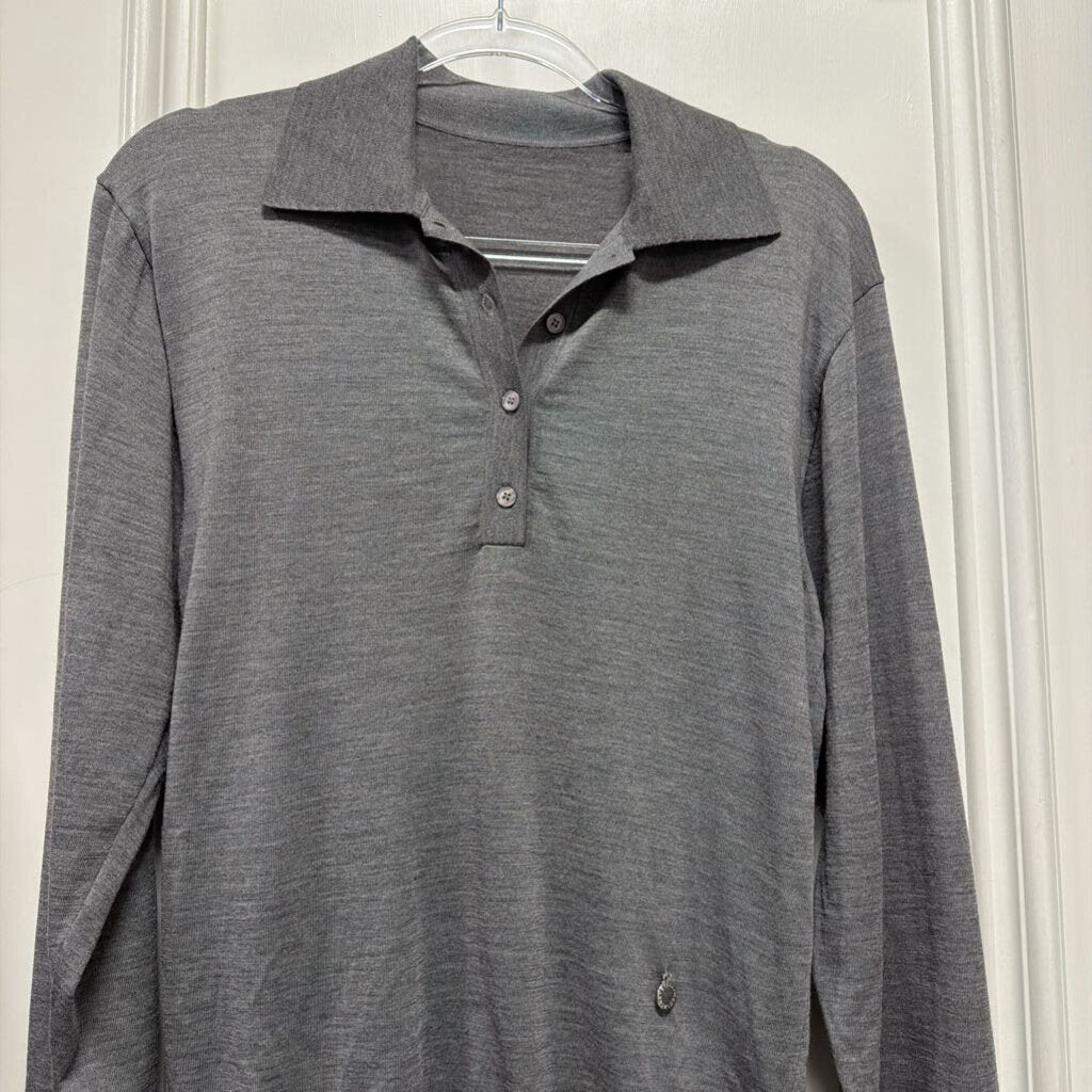 Grey Wool Knit Polo Sweater