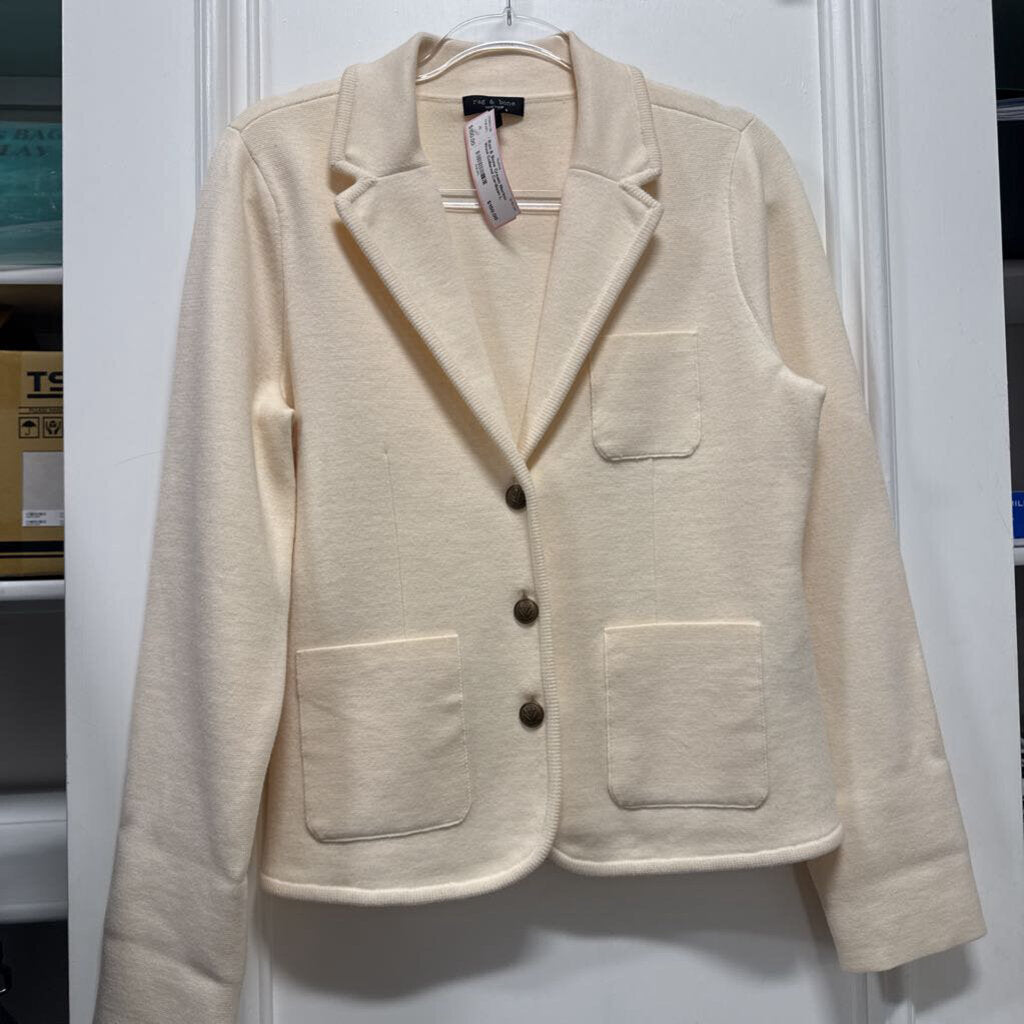 Cream Merino Wool Collared Cardigan