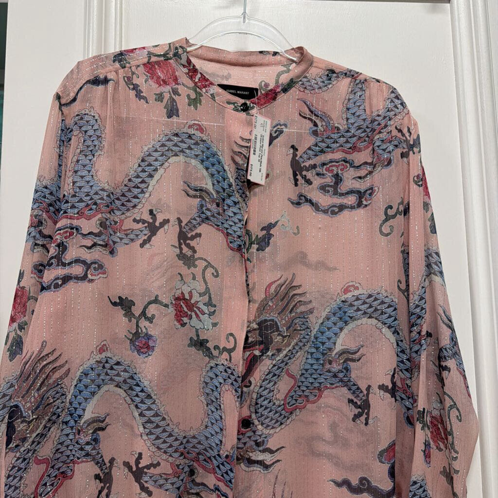 Pink/Multi Silk Dragon Print Top