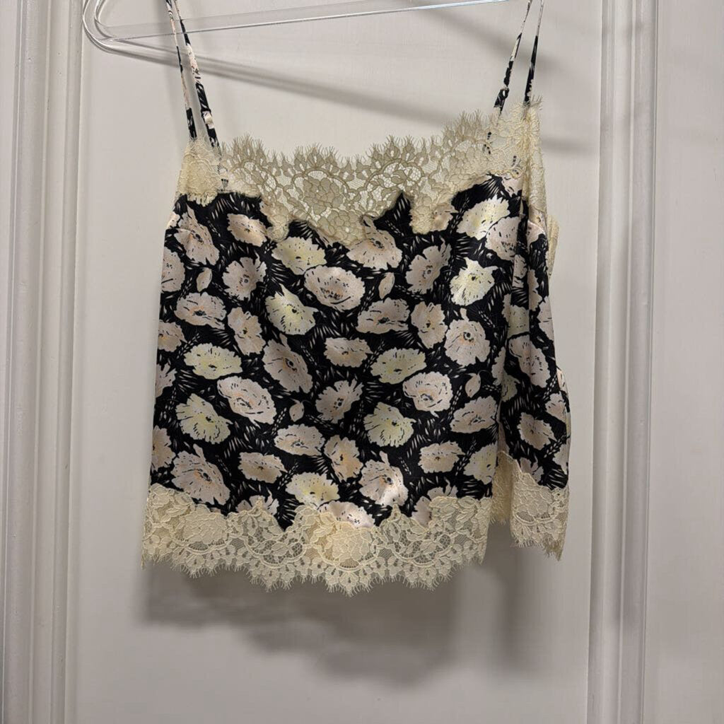 Cream/Black Floral Silk Lace Tank (NWT)