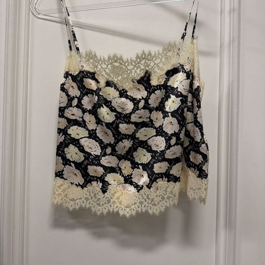 Cream/Black Floral Silk Lace Tank (NWT)
