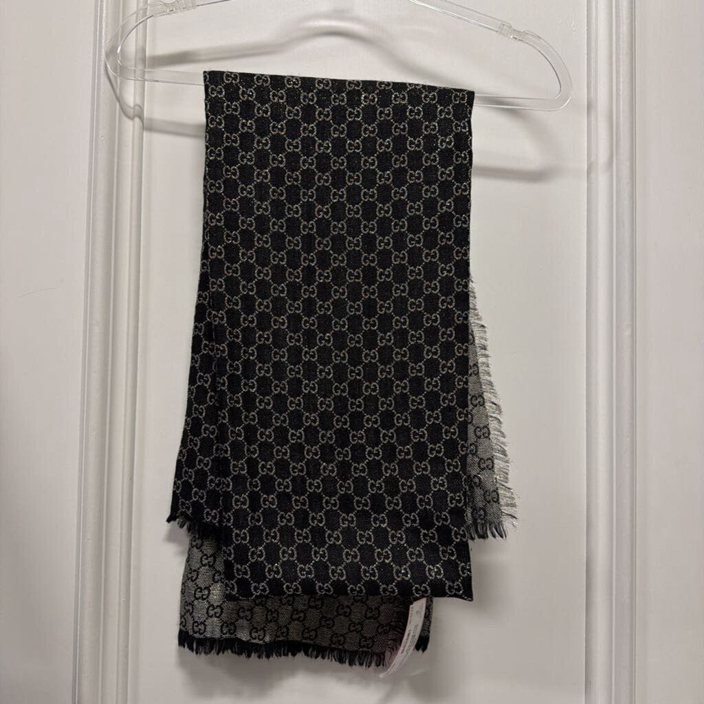 Black/Gold Monogram Wool Blend Scarf
