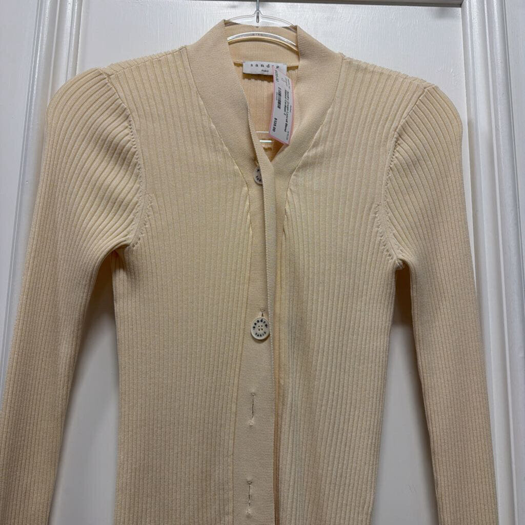 Cream Lyocell Blend Ribbed Cardigan
