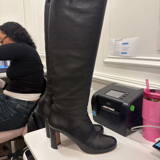 Black Leather Heel Over-Knee Boots (38.5)