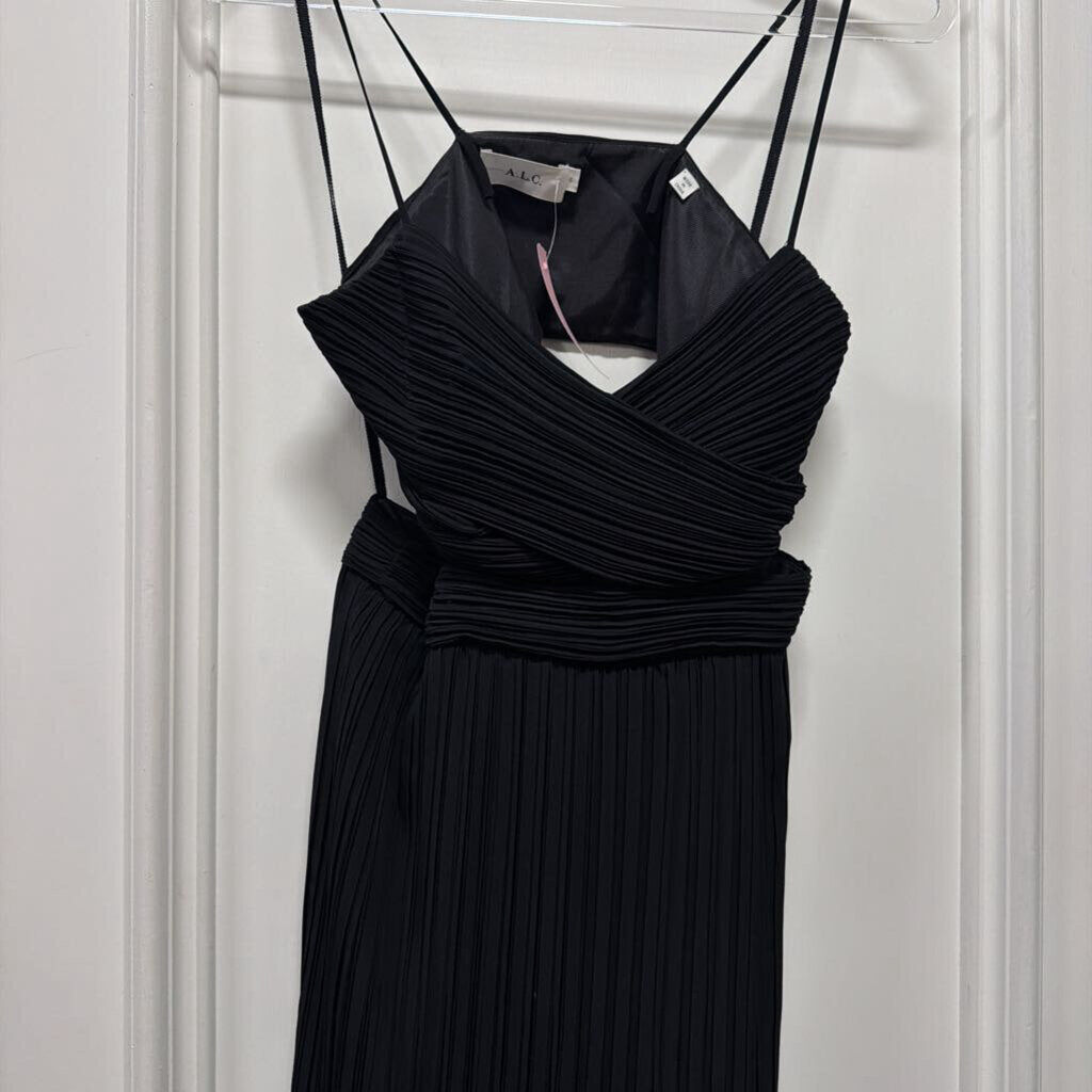 Black Poly Pleated Midi Dress