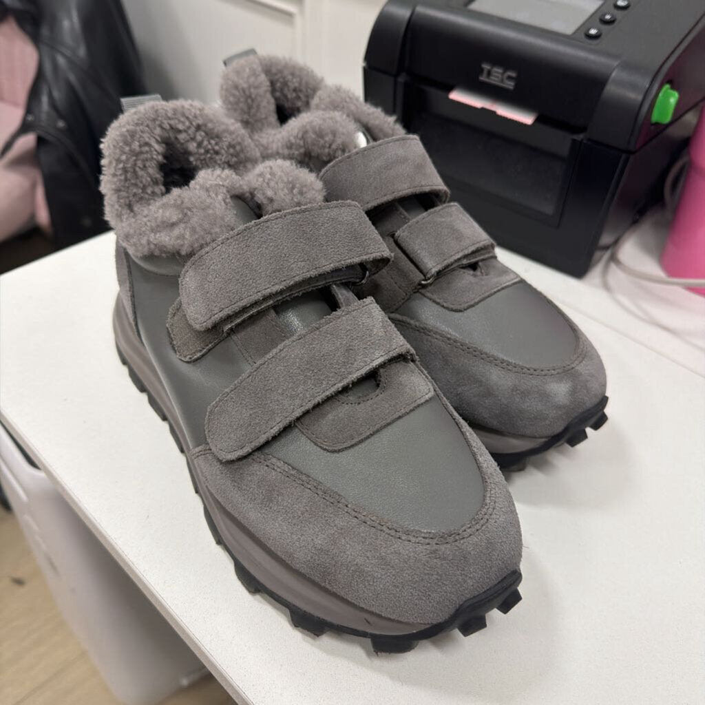 Grey Leather/Shearling Velcro Sneakers (41)