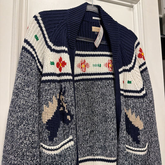 Navy/White Wool/Alpaca Blend Cardigan