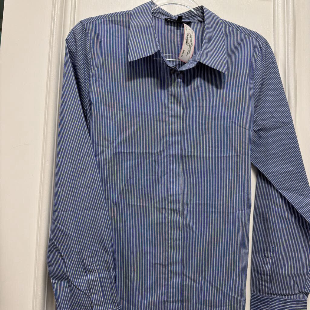 Blue/White Stripe Cotton Blend Tie-Back Shirt