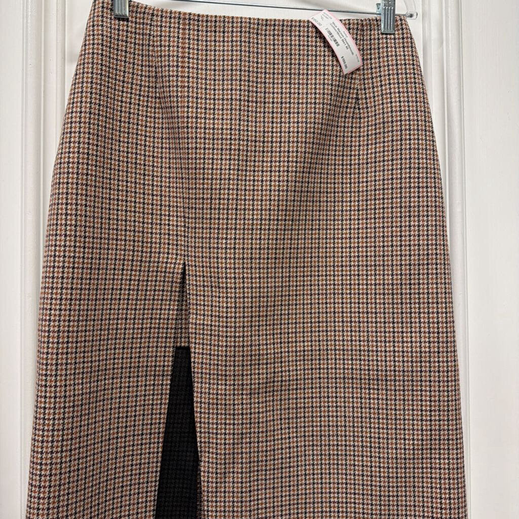 Maroon Houndstooth Cotton/Wool Skirt