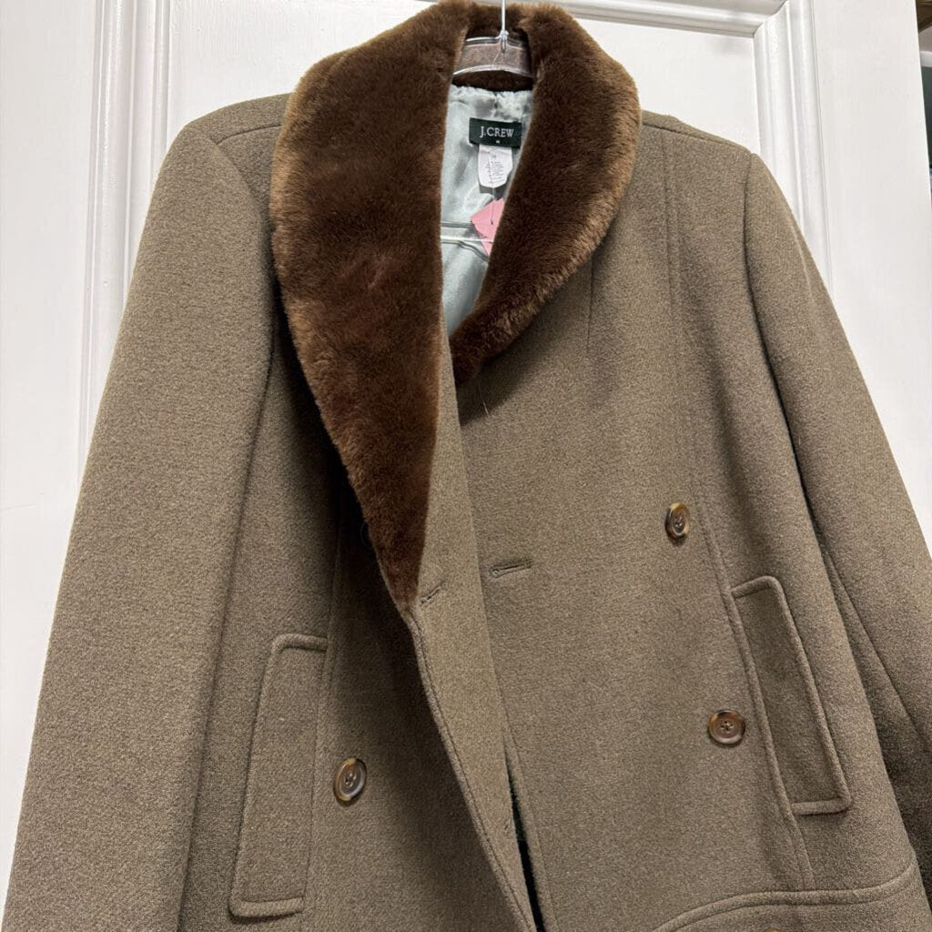 Green Wool/Poly Faux Fur Trimmed Coat