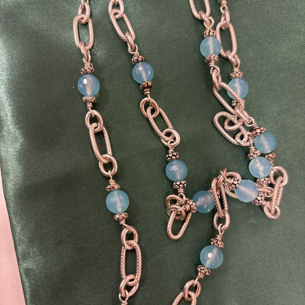 SS twisted chain w/ aqua beads 30”