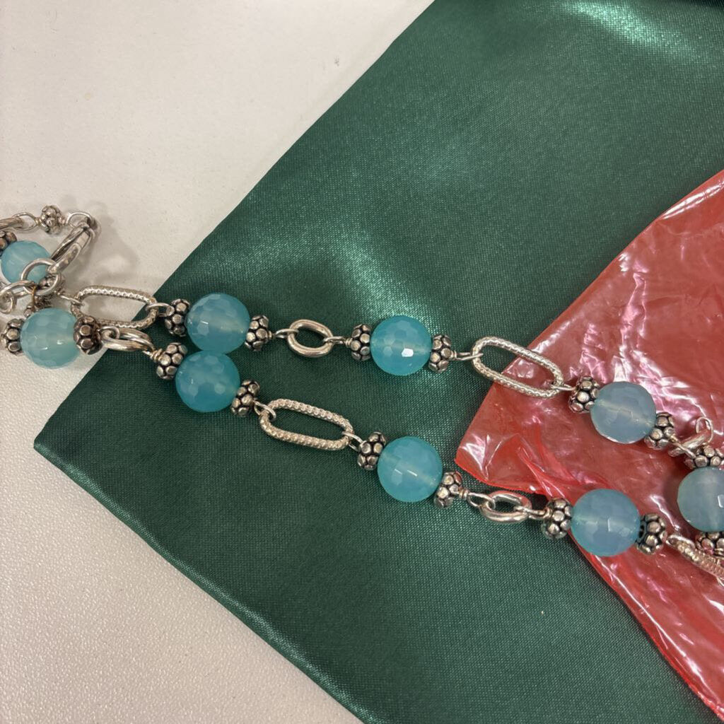 SS Twisted Chain w/ Aqua Beads 16”