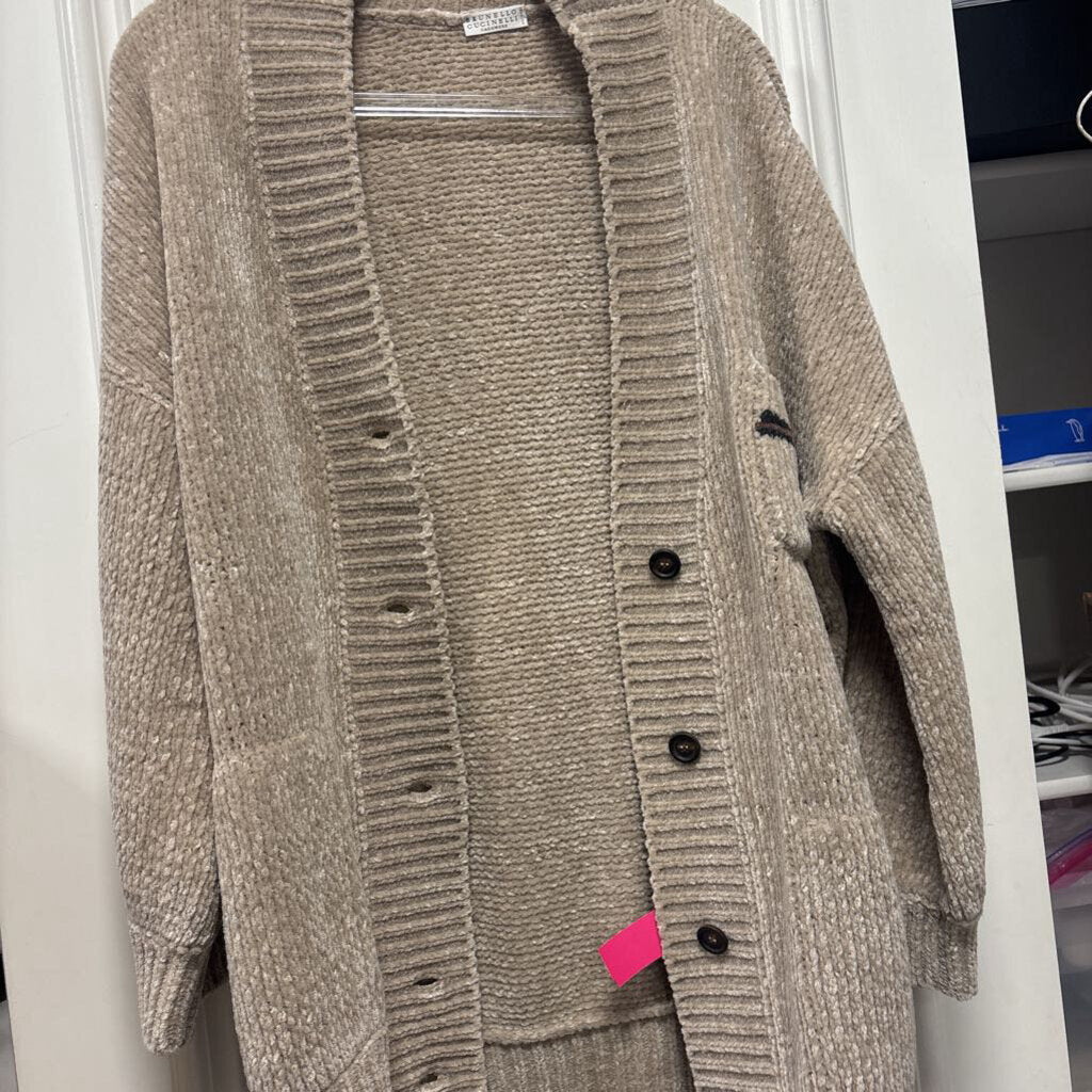 Beige Cashmere Chunky Knit Cardigan