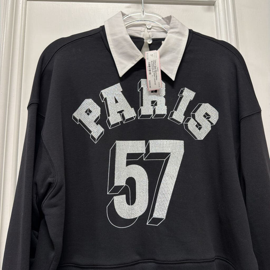 Black/White Cotton/Poly Graphic Layered Sweatshirt