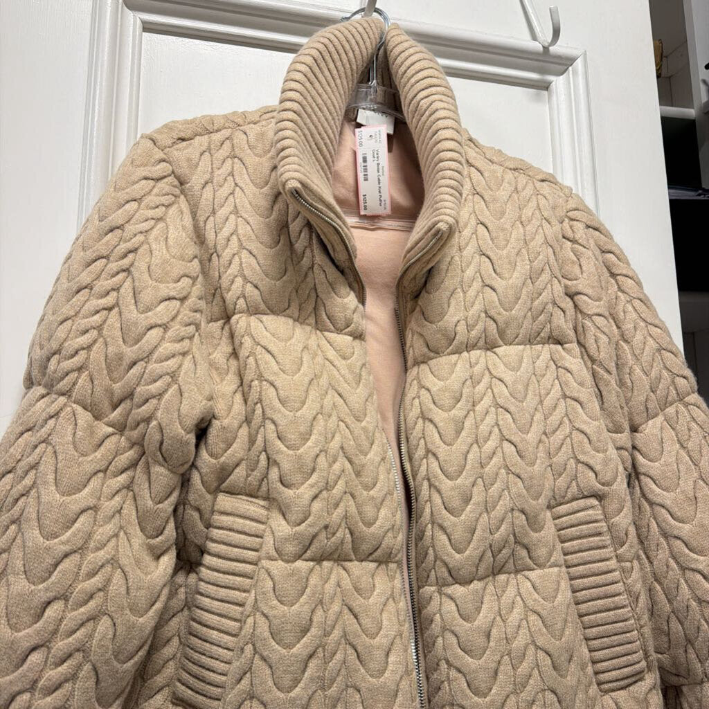 Beige Cable Knit Puffer Coat