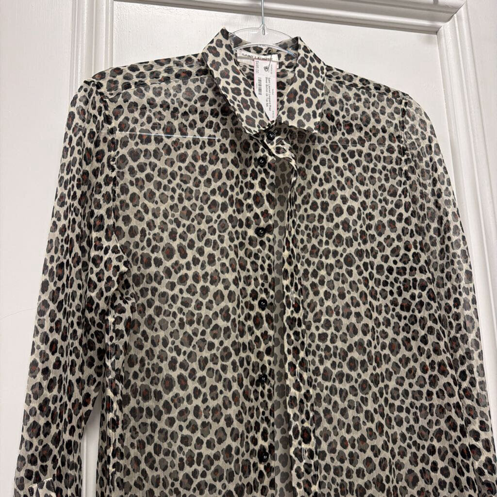 Leopard Print Sheer Button Up Top