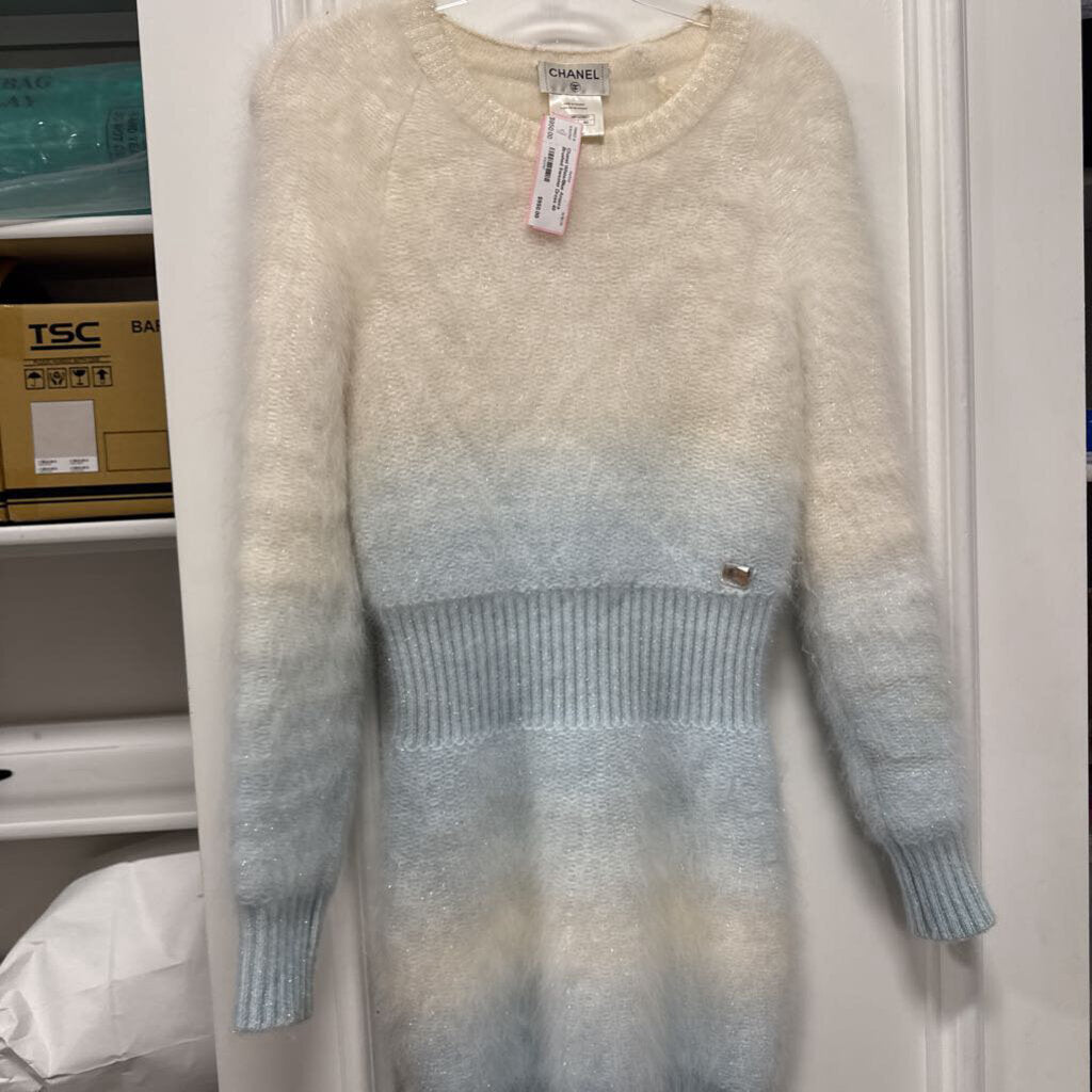 White/Blue Angora Brushed Sweater Dress