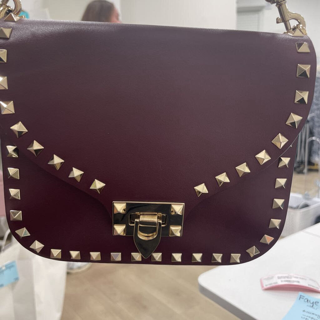 Burgundy Rockstud Flap Crossbody(as is spot on front)