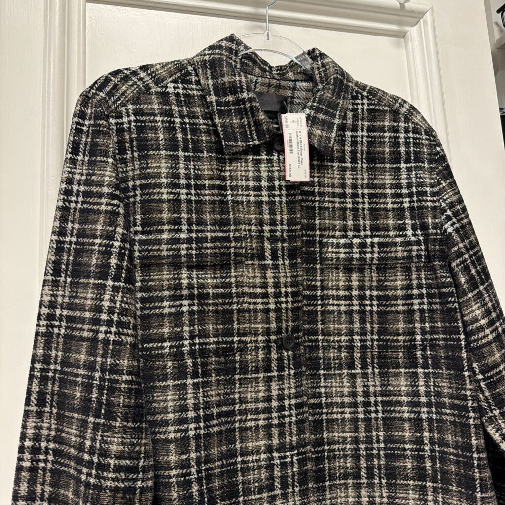 Black/Beige Plaid Cotton Blend Top (NWT)