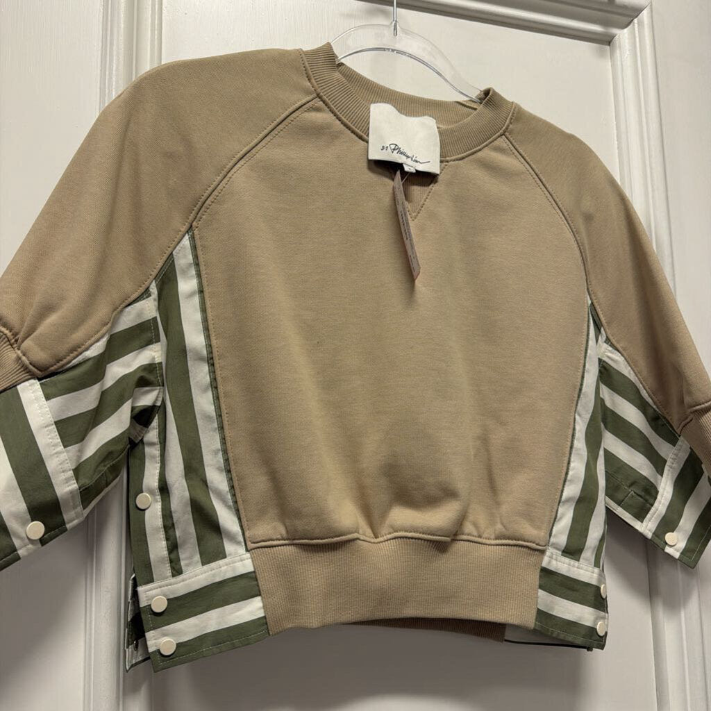 Tan/Green Cotton Striped Crewneck
