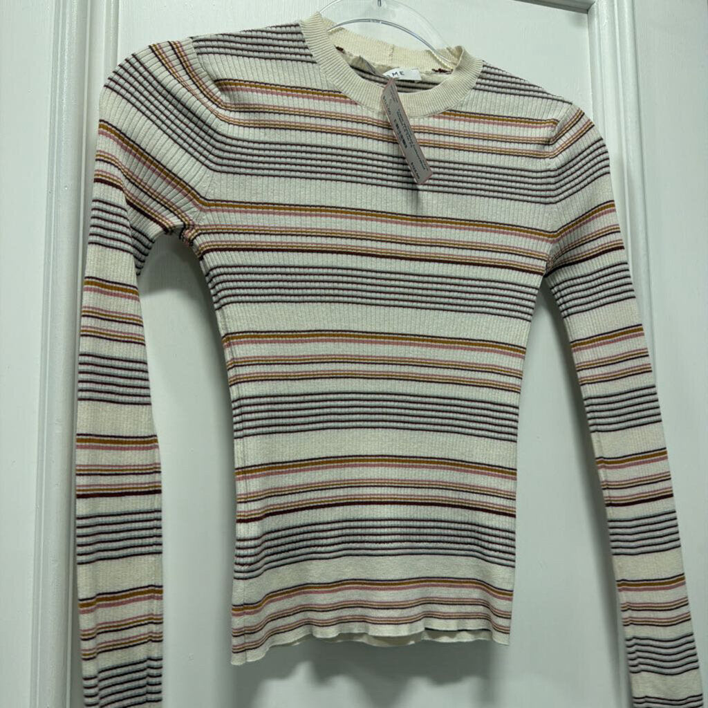 White/Red Cotton/Wool Striped LS Top