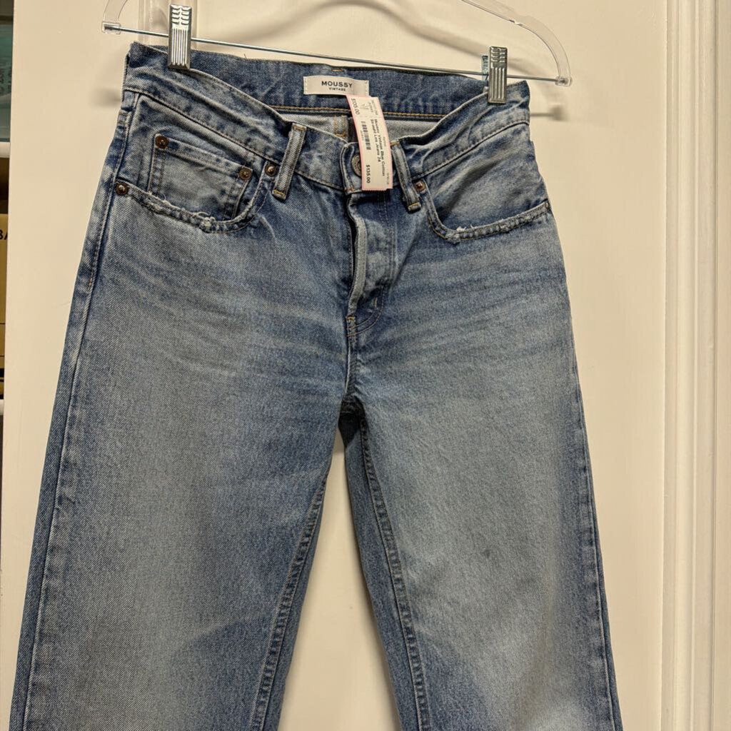 Blue Cotton Straight Leg Jeans