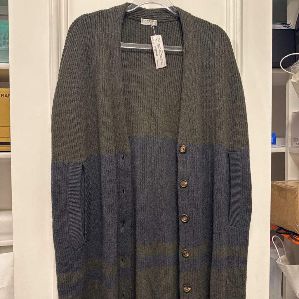Green/Gray Cashmere Sleeveless Cardigan