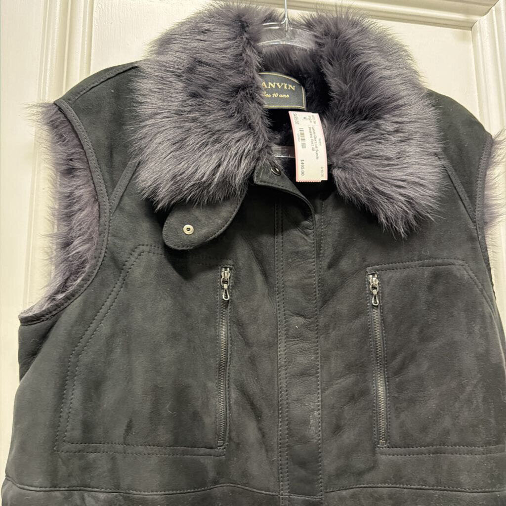Charcoal Suede Shearling Vest