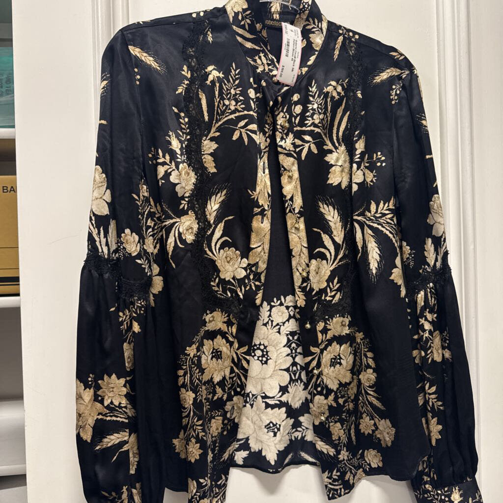Black Silk Pattern Blouse