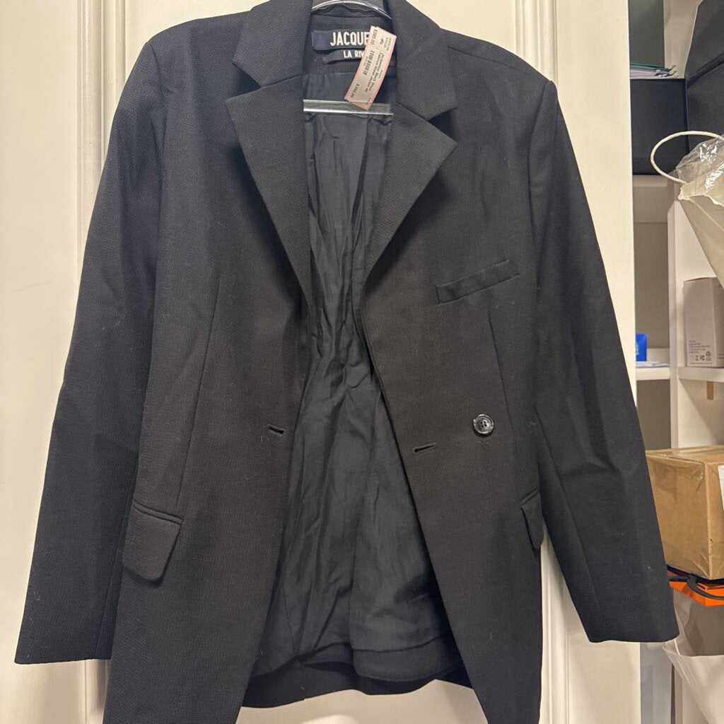 Black Wool Tailored Waist Jacket